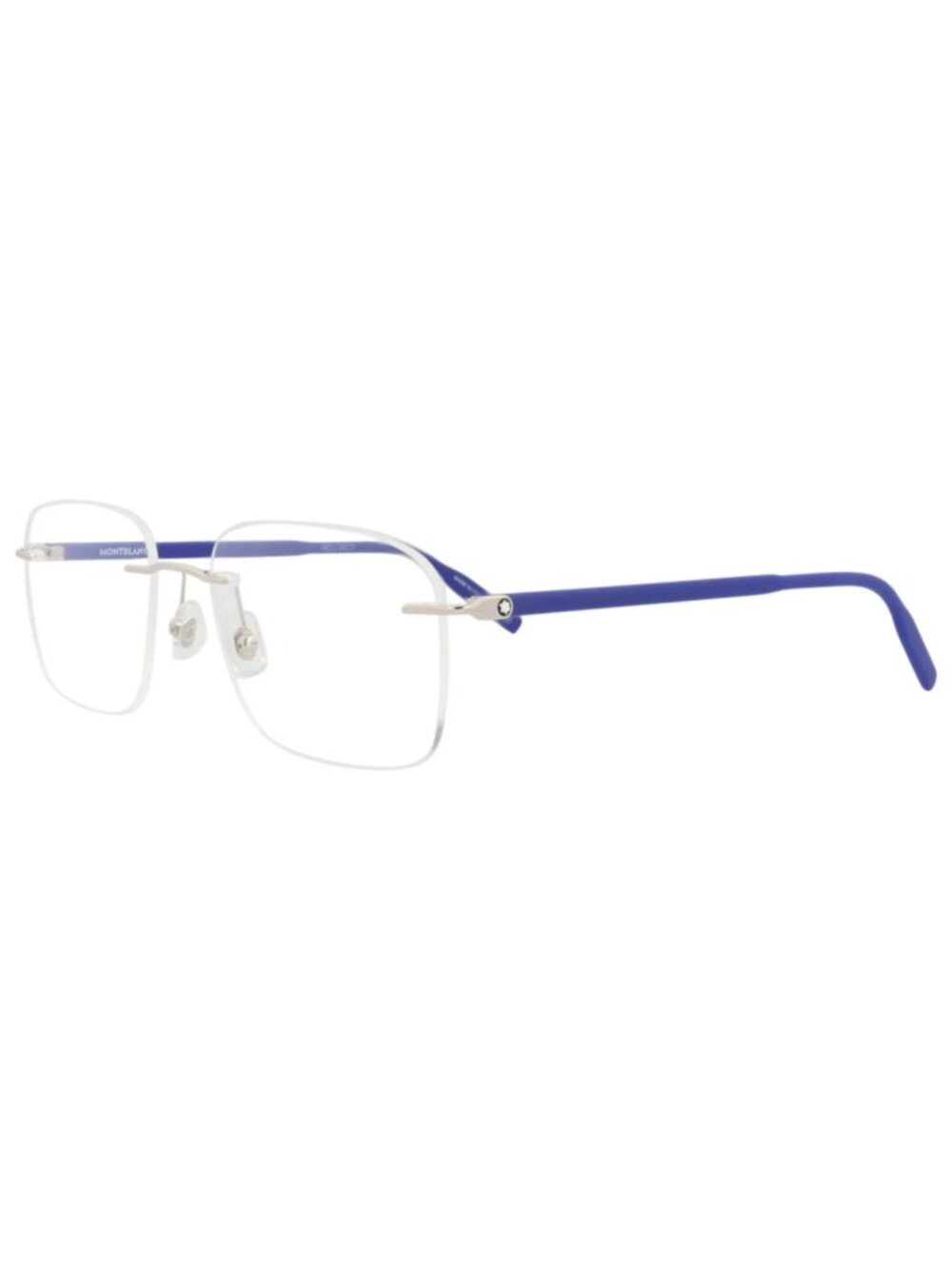 New Montblanc Women's Eyeglasses Square Rectangle Metal Frame Mens Silver Blue